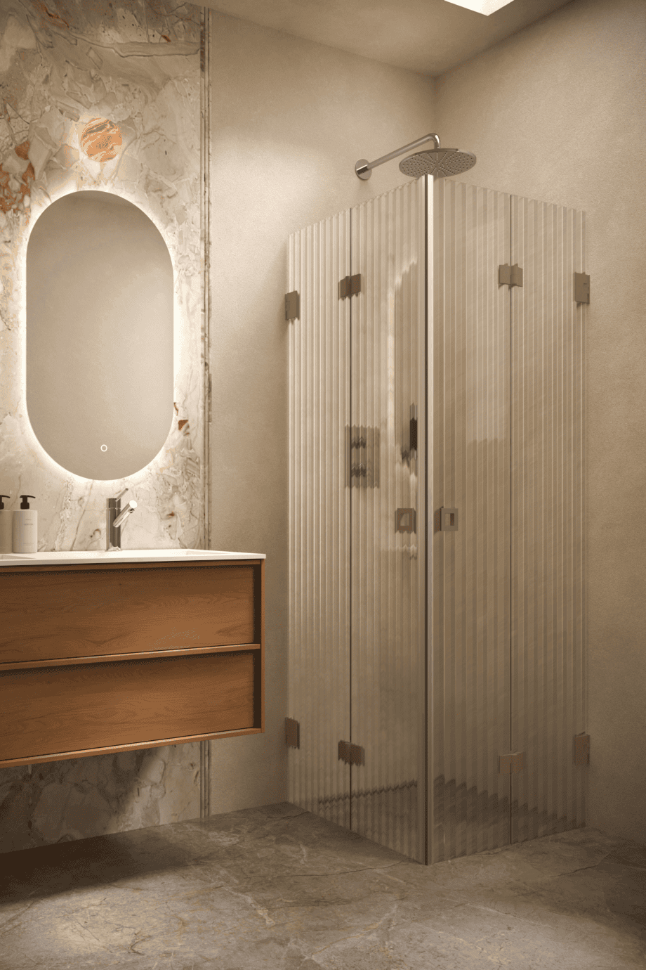 Dušinurk Hietakari Vetro 546, Mocha furnituur, Reeded soonikklaas