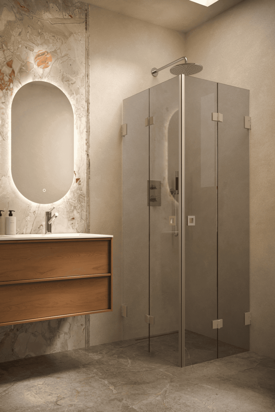 Dušinurk Hietakari Vetro 546, Sand furnituur, hall toonklaas