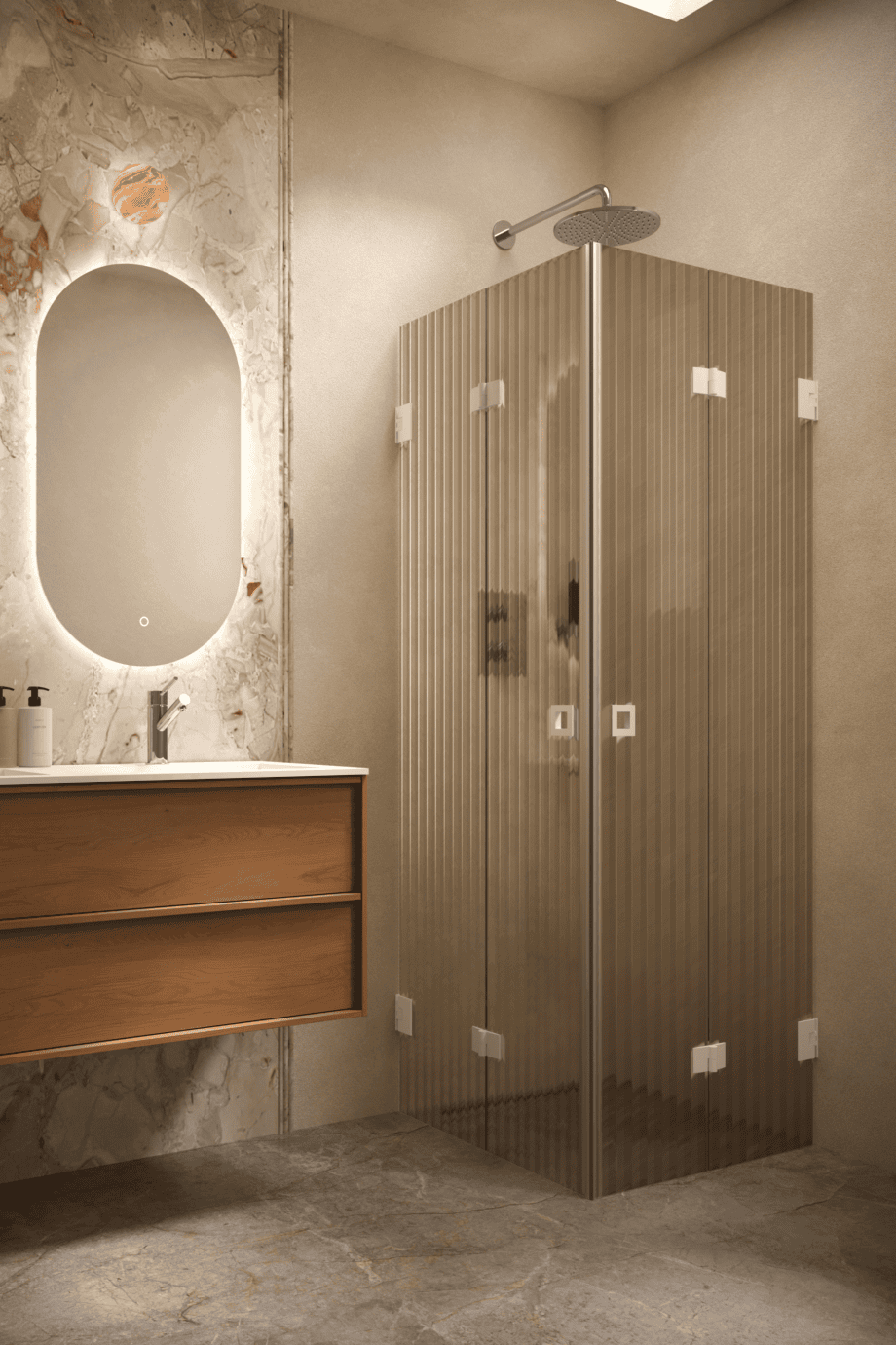 Dušinurk Hietakari Vetro 546, valge furnituur, pruun Reeded soonikklaas