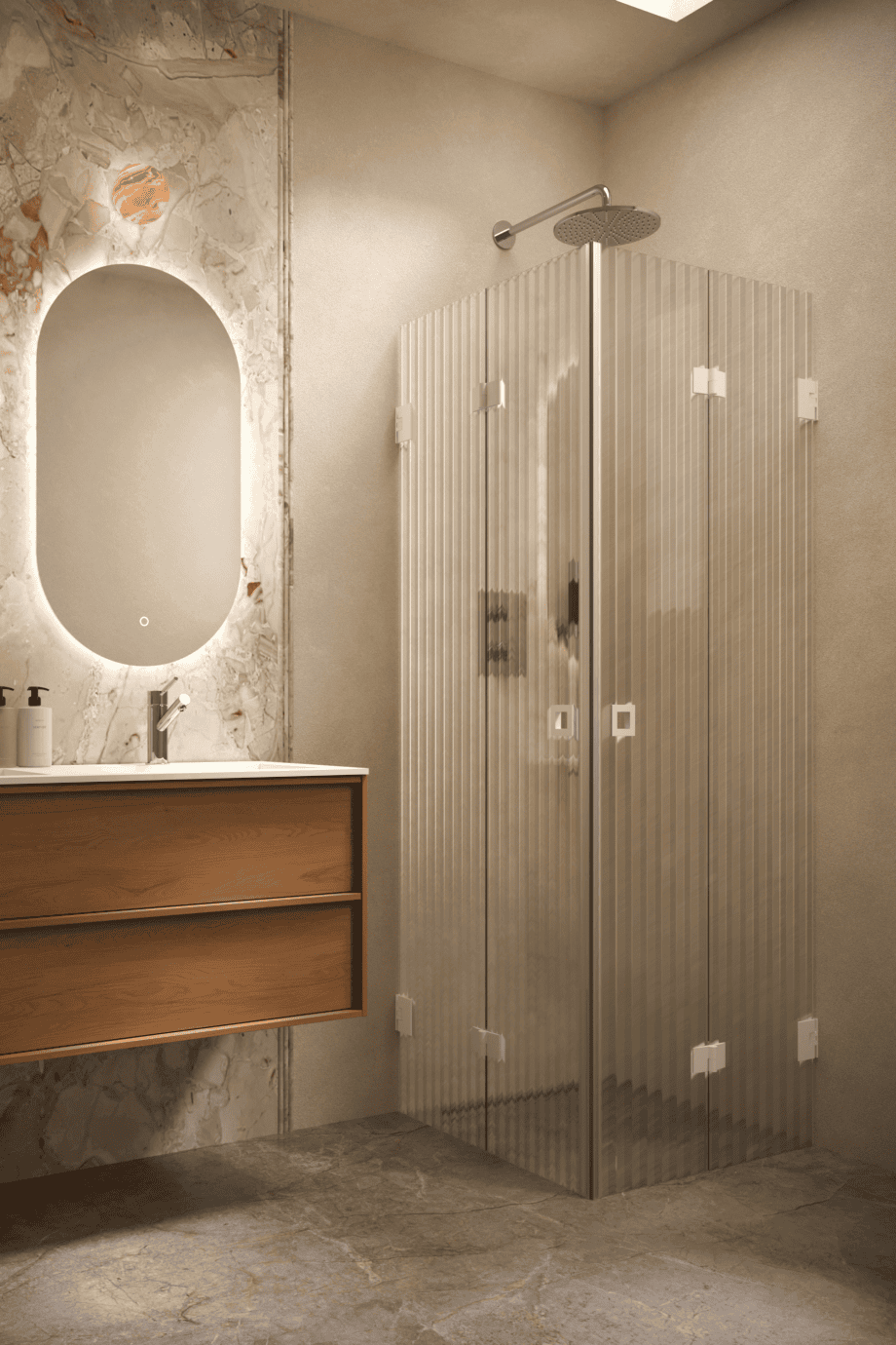 Dušinurk Hietakari Vetro 546, valge furnituur, Reeded soonikklaas