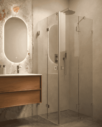 Dušinurk Hietakari Vetro 547, kroomitud furnituur, läbipaistev klaas