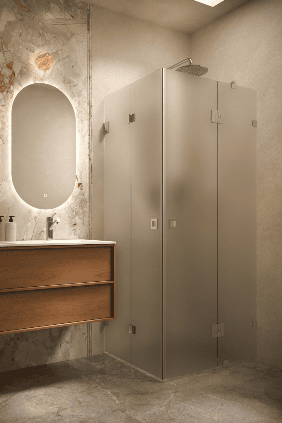 Dušinurk Hietakari Vetro 547, kroomitud furnituur, satiin mattklaas