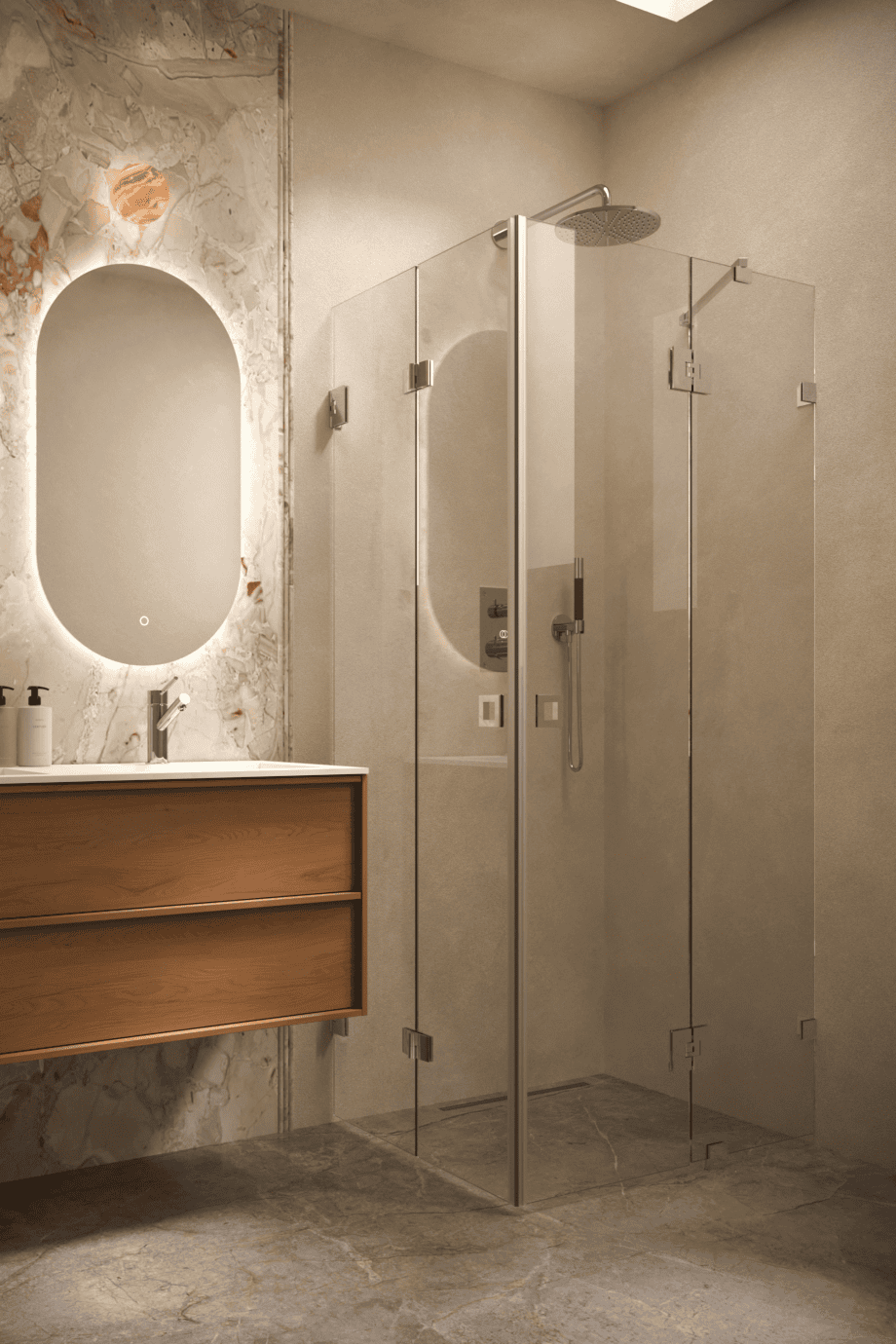Dušinurk Hietakari Vetro 547, kroomitud furnituur, ülikirgas klaas