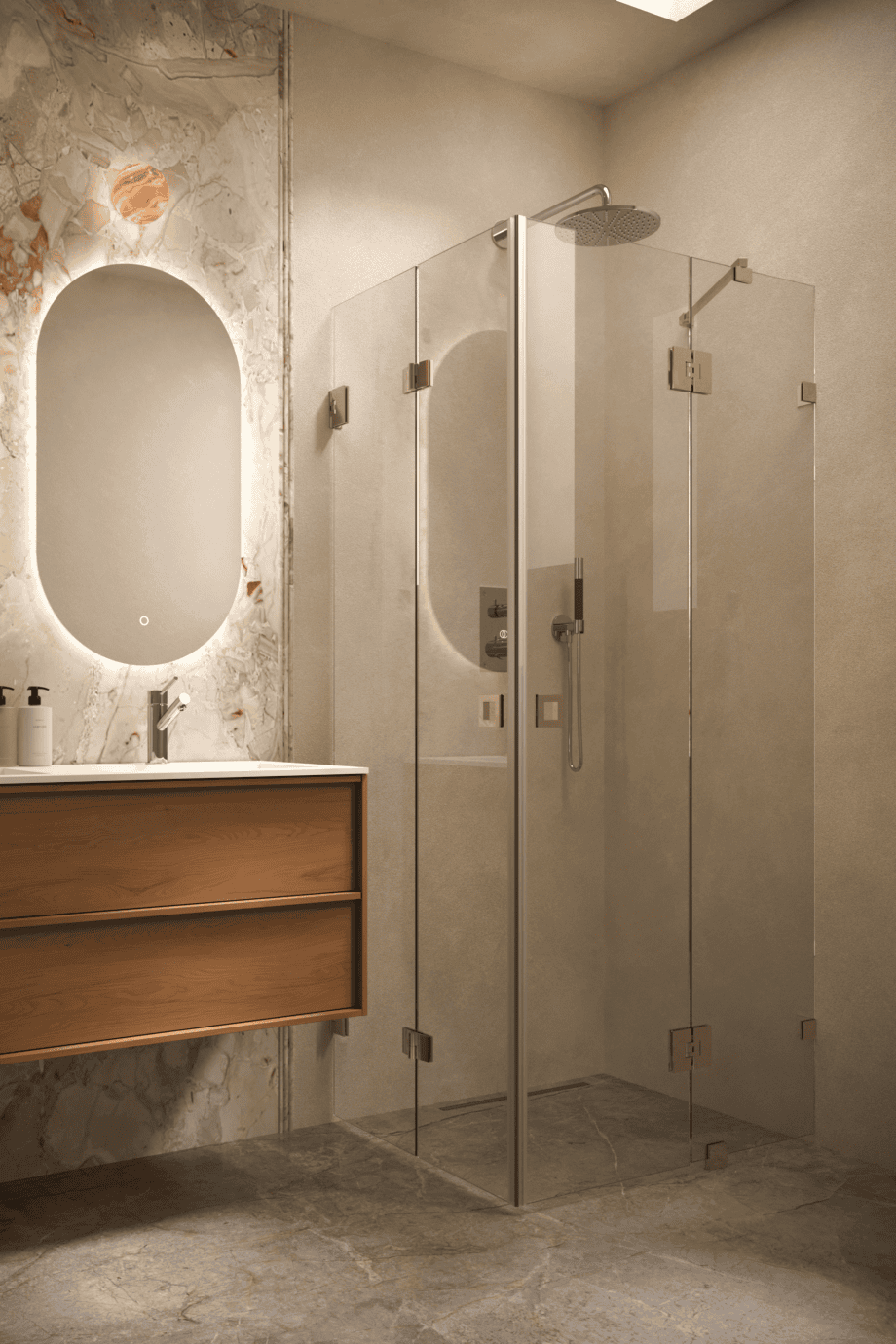 Dušinurk Hietakari Vetro 547, messingfurnituur, läbipaistev klaas