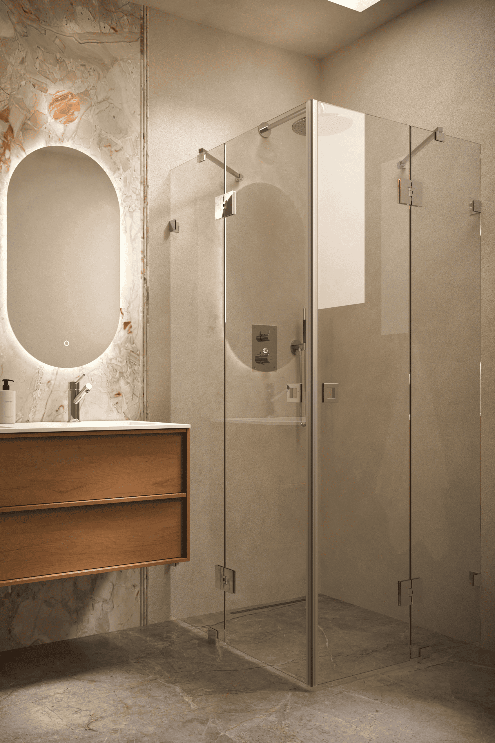 Dušinurk Hietakari Vetro 548, kroomitud furnituur, läbipaistev klaas