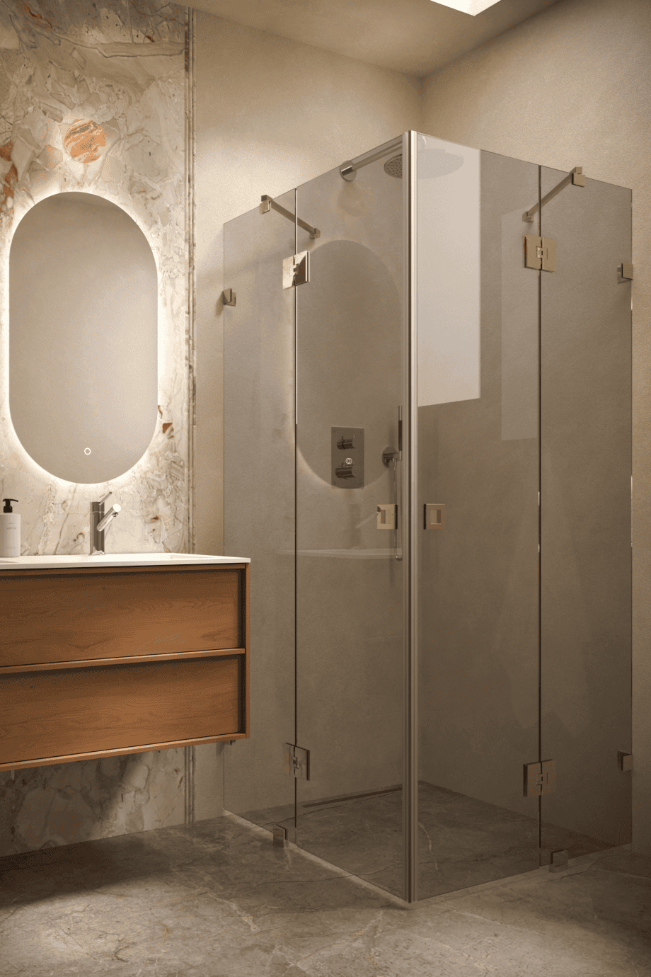 Dušinurk Hietakari Vetro 548, messingfurnituur, hall toonklaas Dušinurk Hietakari Vetro 548, messingfurnituur, hall toonklaas
