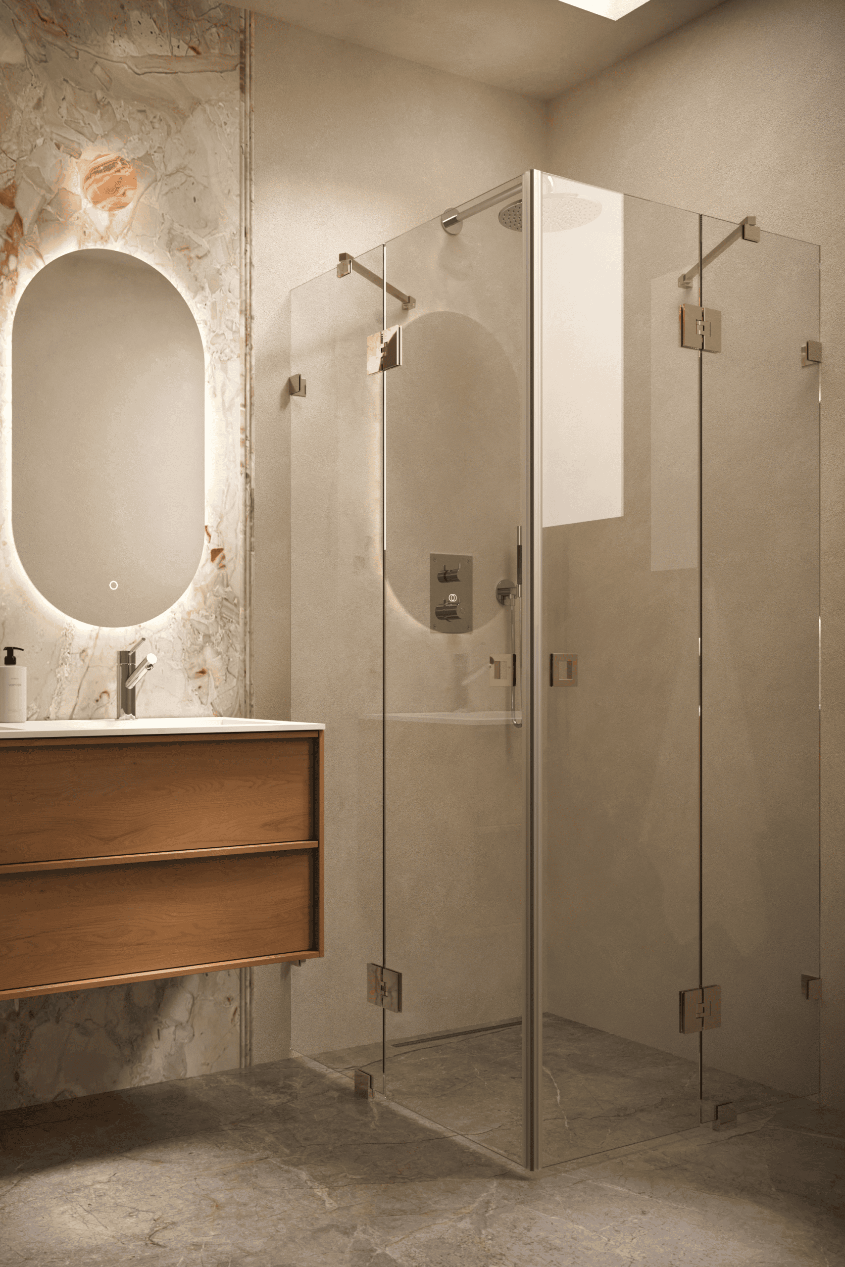 Dušinurk Hietakari Vetro 548, messingfurnituur, läbipaistev klaas