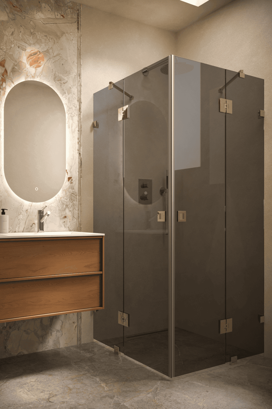 Dušinurk Hietakari Vetro 548, messingfurnituur, must klaas Dušinurk Hietakari Vetro 548, messingfurnituur, must klaas