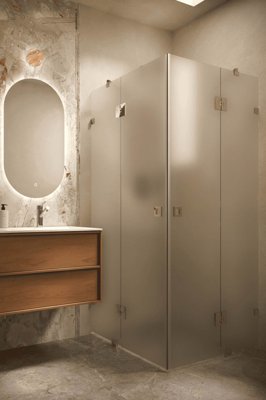 Dušinurk Hietakari Vetro 548, messingfurnituur, satiin mattklaas Dušinurk Hietakari Vetro 548, messingfurnituur, satiin mattklaas