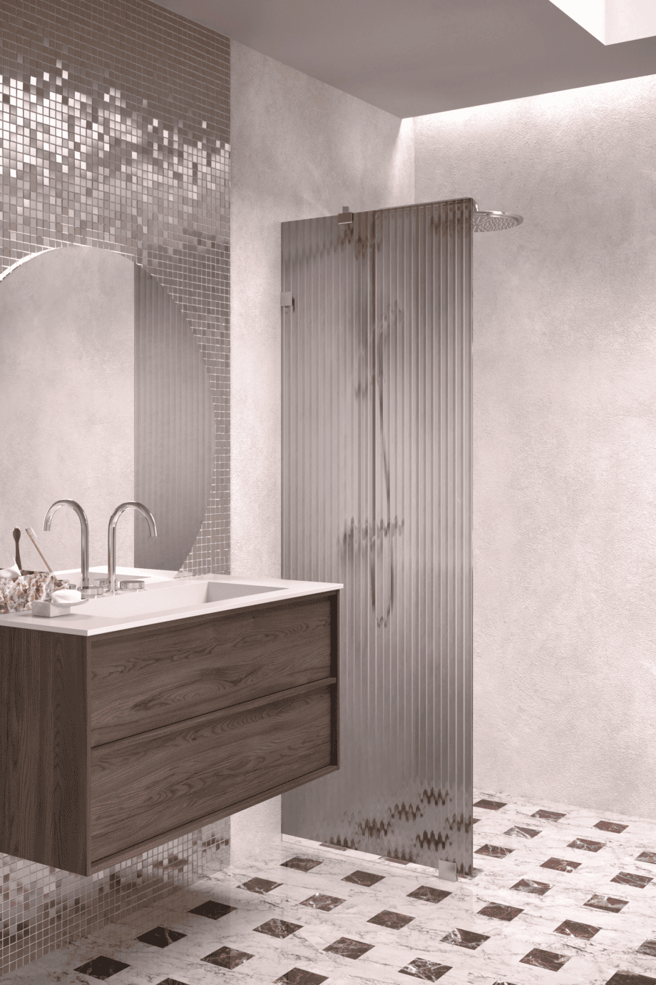 Kinnine dušisein Hietakari Vetro 511, harjatud furnituur, hall Reeded soonikklaas