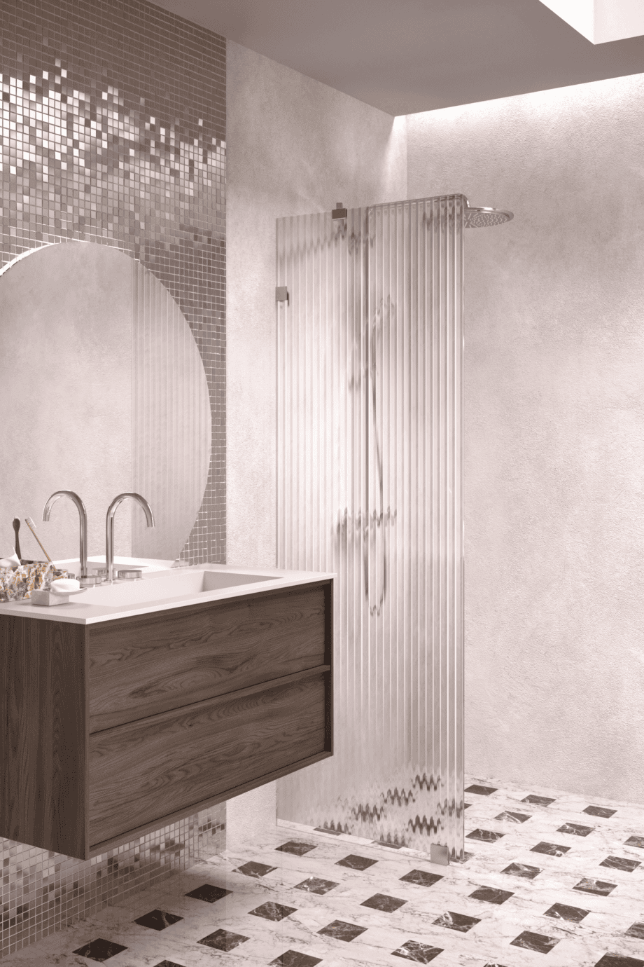 Kinnine dušisein Hietakari Vetro 511, harjatud furnituur, Reeded soonikklaas