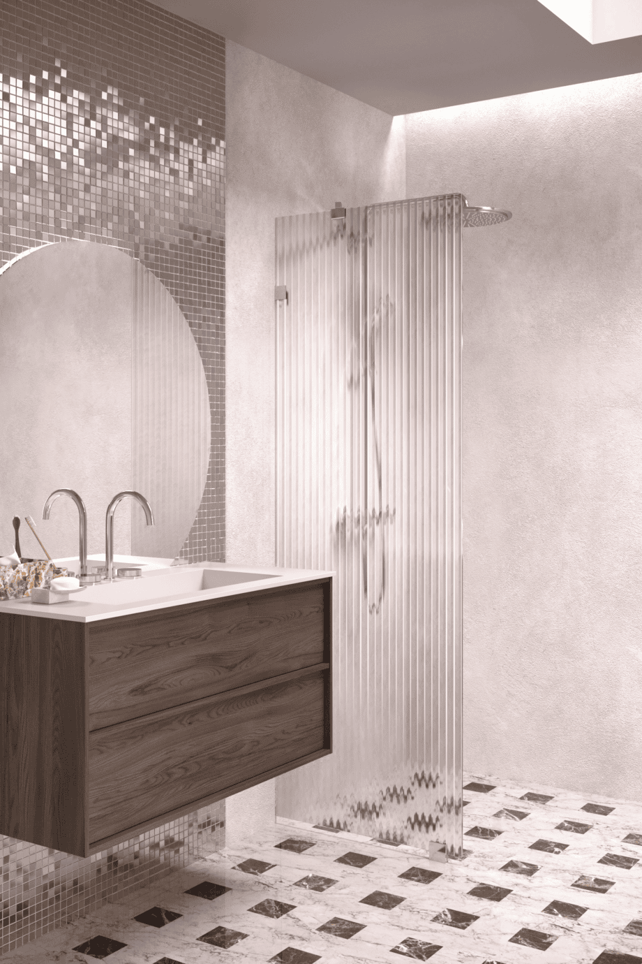 Kinnine dušisein Hietakari Vetro 511, kroomitud furnituur, Reeded soonikklaas