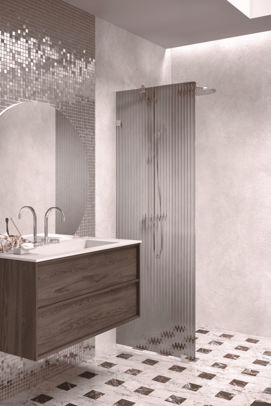 Kinnine dušisein Hietakari Vetro 511, messingfurnituur, hall Reeded soonikklaas