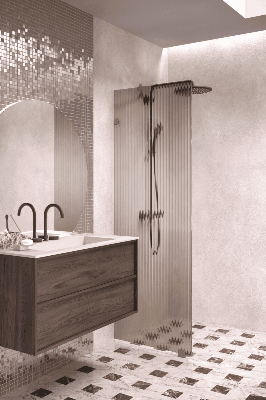 Kinnine dušisein Hietakari Vetro 511, Mocha furnituur, pruun Reeded soonikklaas