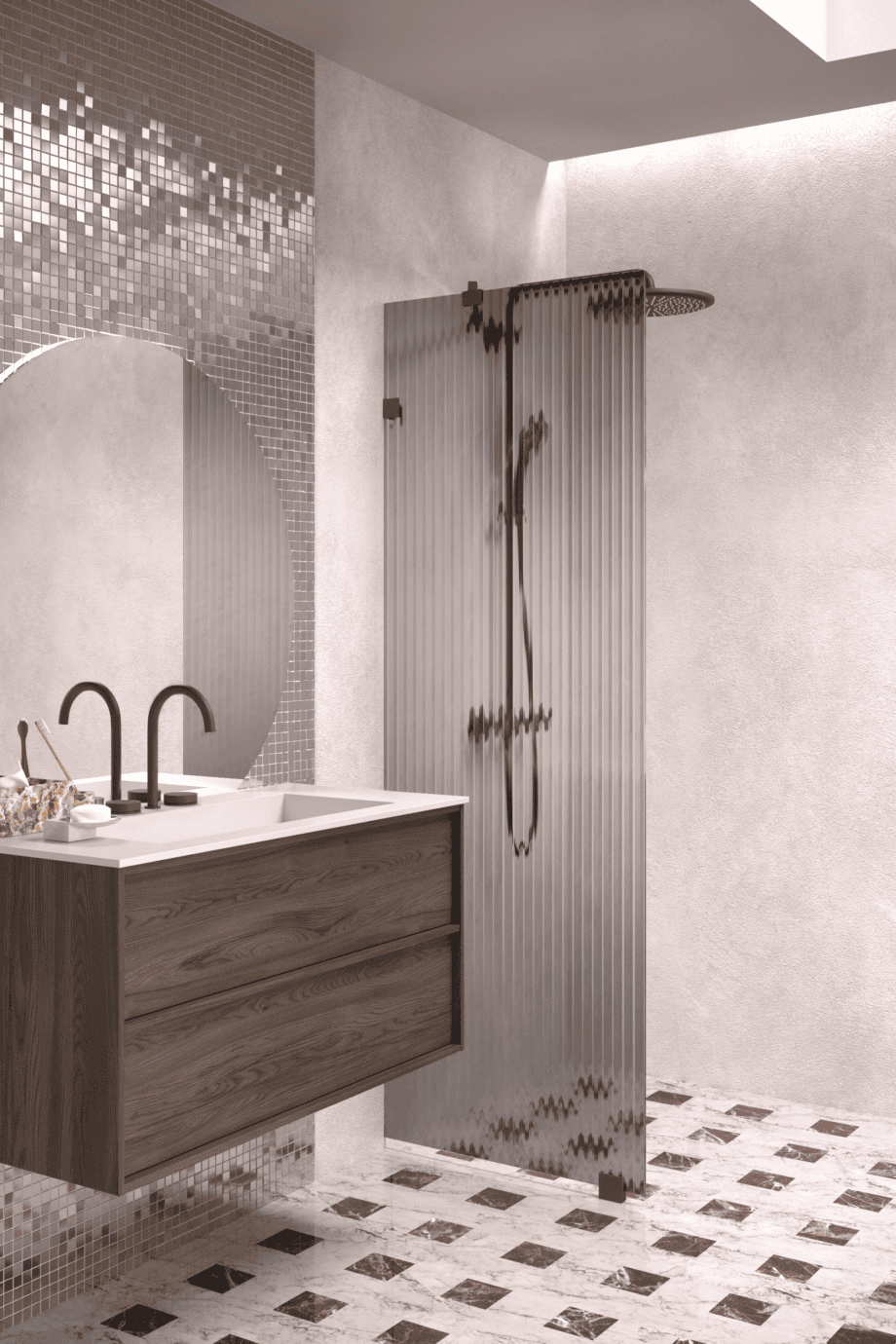 Kinnine dušisein Hietakari Vetro 511, must furnituur, hall Reeded soonikklaas