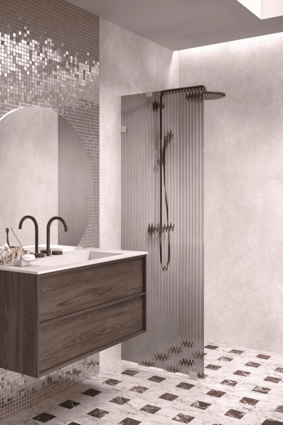 Kinnine dušisein Hietakari Vetro 511, Sand furnituur, hall Reeded soonikklaas