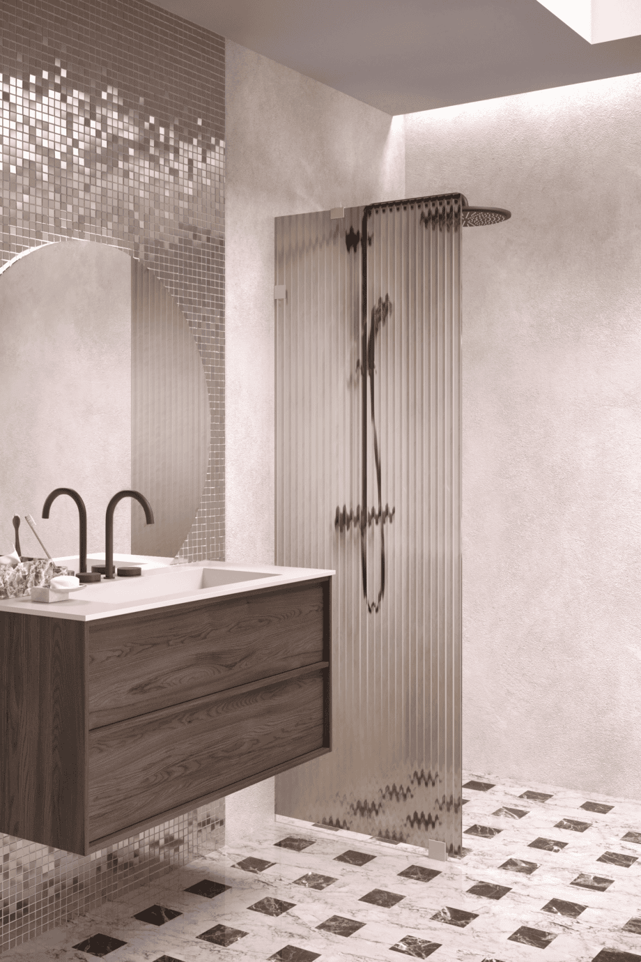 Kinnine dušisein Hietakari Vetro 511, Sand furnituur, pruun Reeded soonikklaas