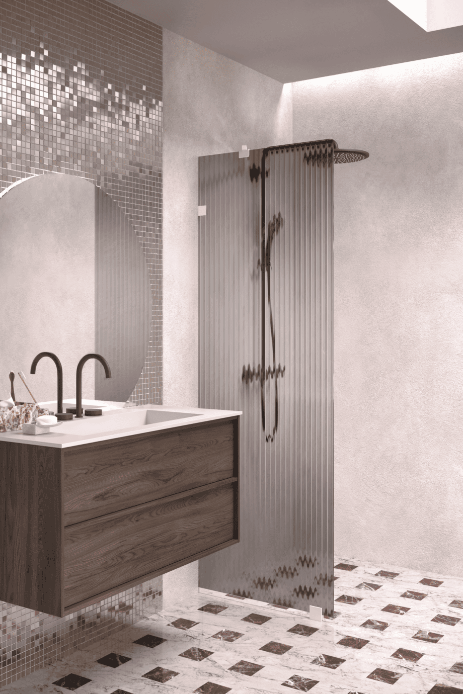 Kinnine dušisein Hietakari Vetro 511, valge furnituur, hall Reeded soonikklaas