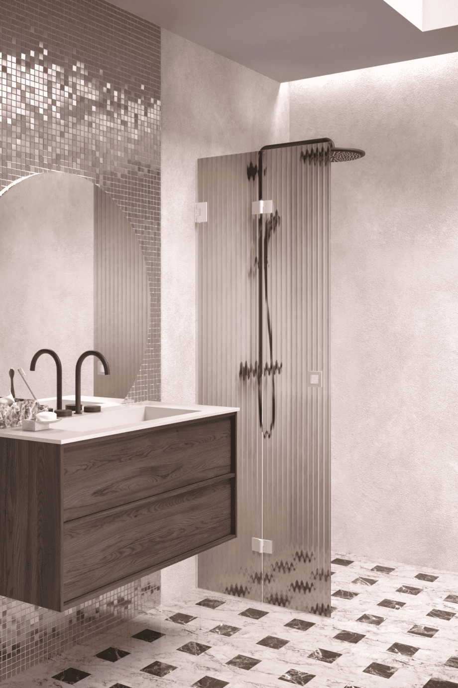 Volditav dušisein Hietakari Vetro 513, valge furnituur, pruun Reeded soonikklaas Volditav dušisein Hietakari Vetro 513, valge furnituur, pruun Reeded soonikklaas