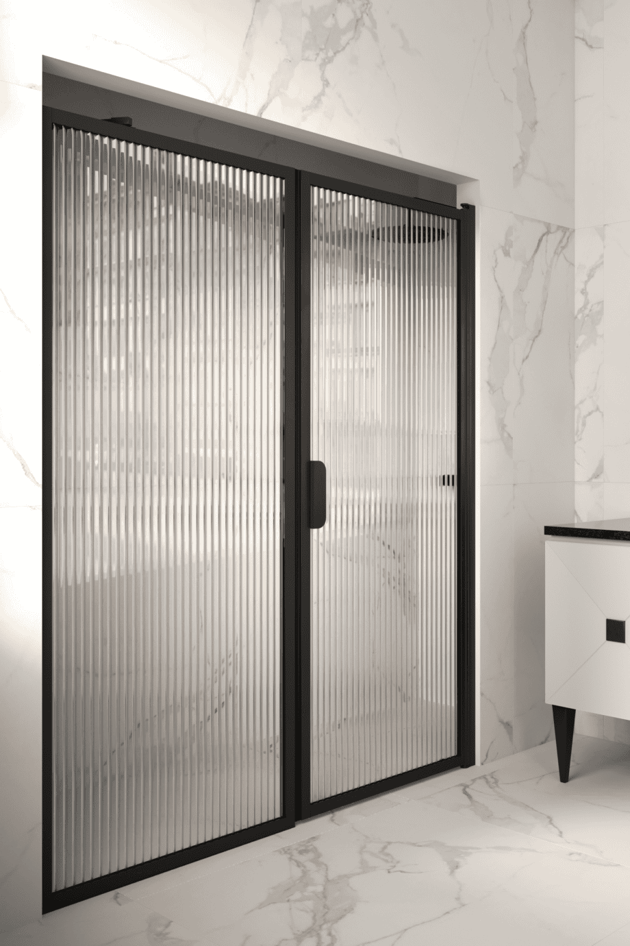 Dušisein nišši Hietakari Bläk 740 New York, must raam, Reeded soonikklaas Dušisein nišši Hietakari Bläk 740 New York, must raam, Reeded soonikklaas