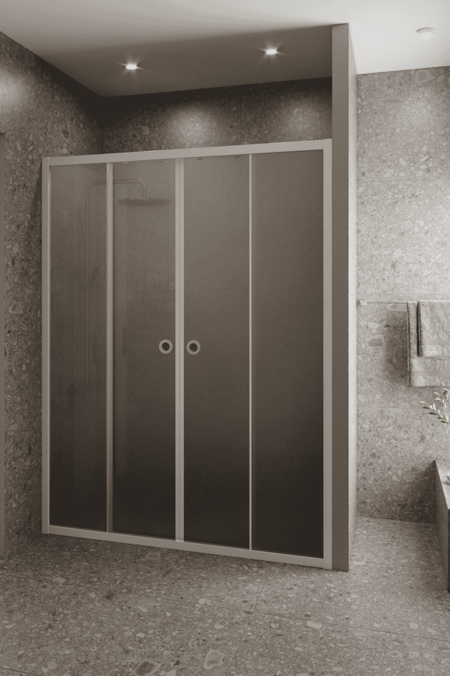 Dušisein nišši Hietakari Forma 464, valge raam, hall satiinklaas
