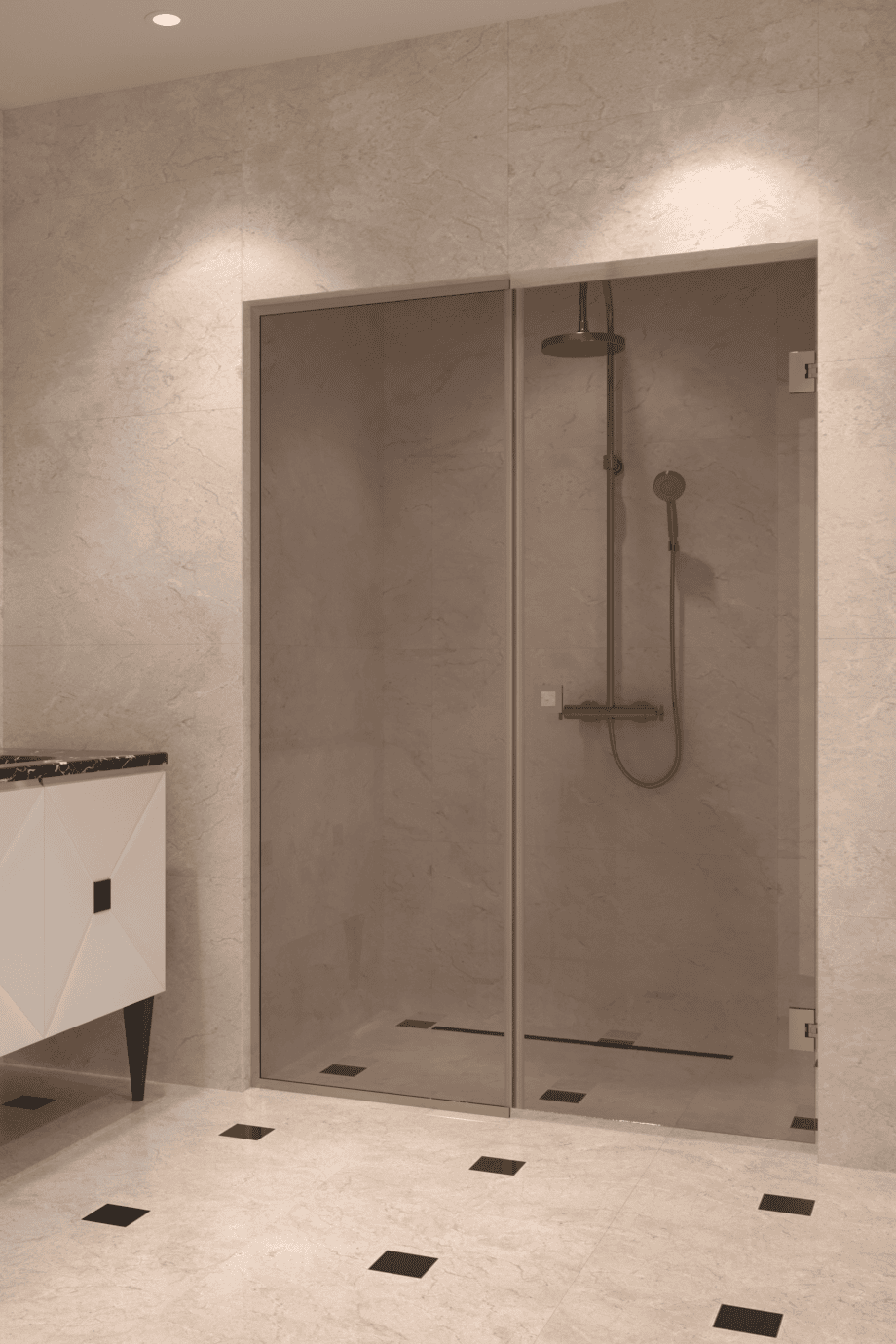 Dušisein nišši Hietakari Vetro 549, messingfurnituur, pronkstoonklaas Dušisein nišši Hietakari Vetro 549, messingfurnituur, pronkstoonklaas
