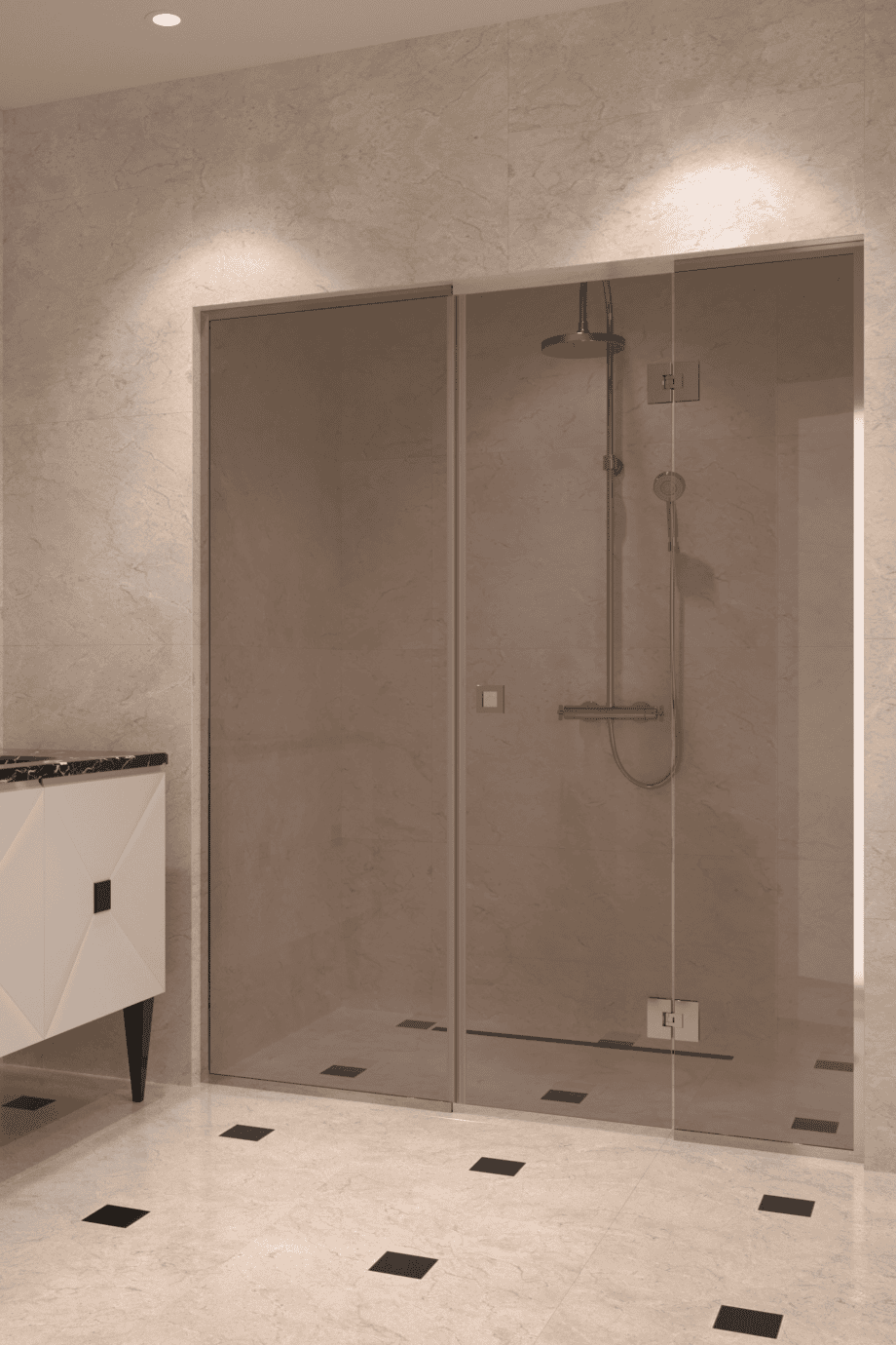 Dušisein nišši Hietakari Vetro 551, kroomitud furnituur, pronkstoonklaas