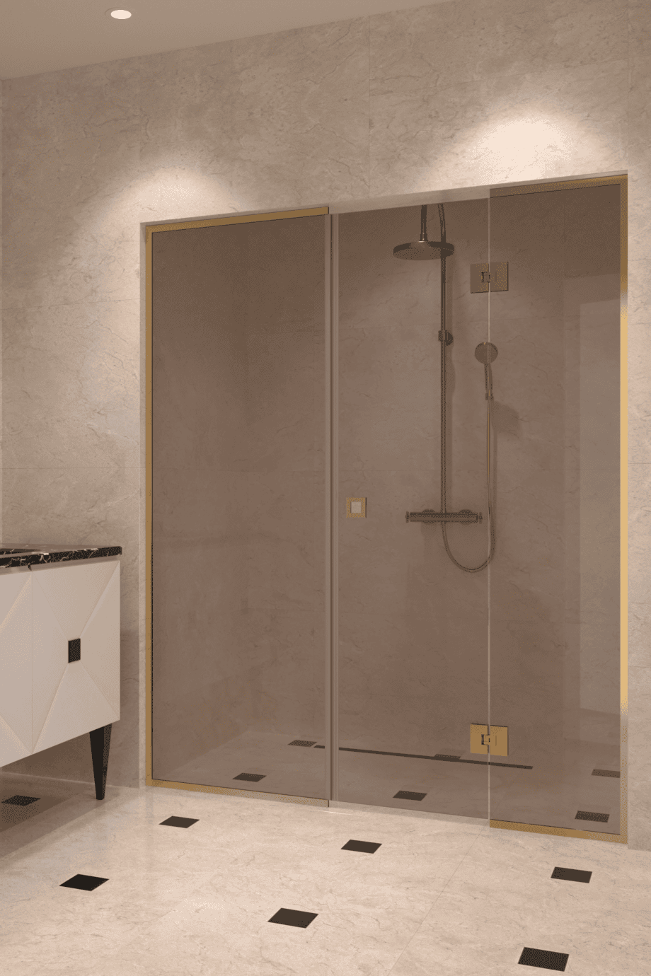 Dušisein nišši Hietakari Vetro 551, messingfurnituur, pronkstoonklaas
