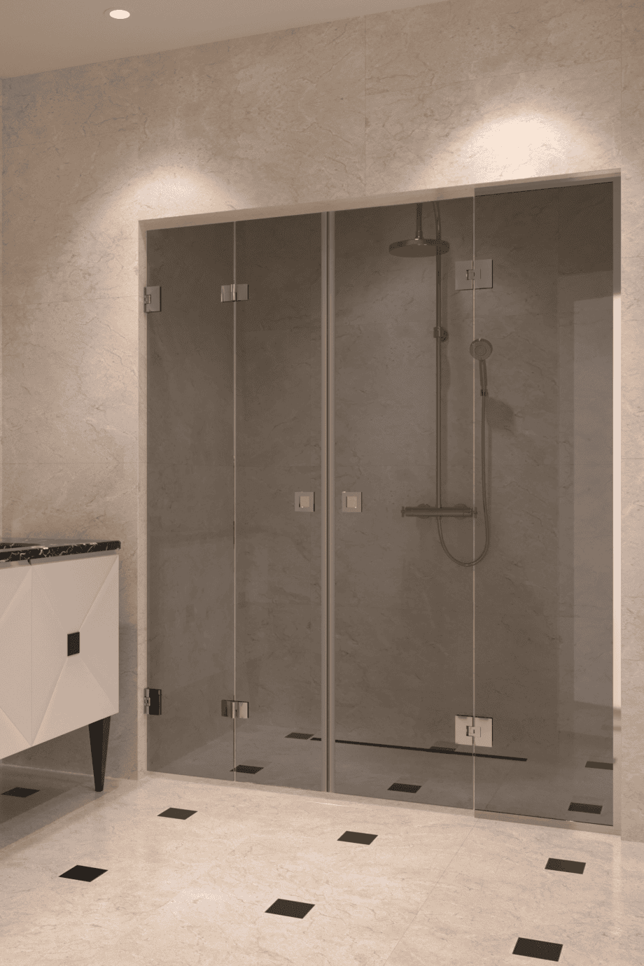 Dušisein nišši Hietakari Vetro 553, kroomitud furnituur, hall toonklaas Dušisein nišši Hietakari Vetro 553, kroomitud furnituur, hall toonklaas