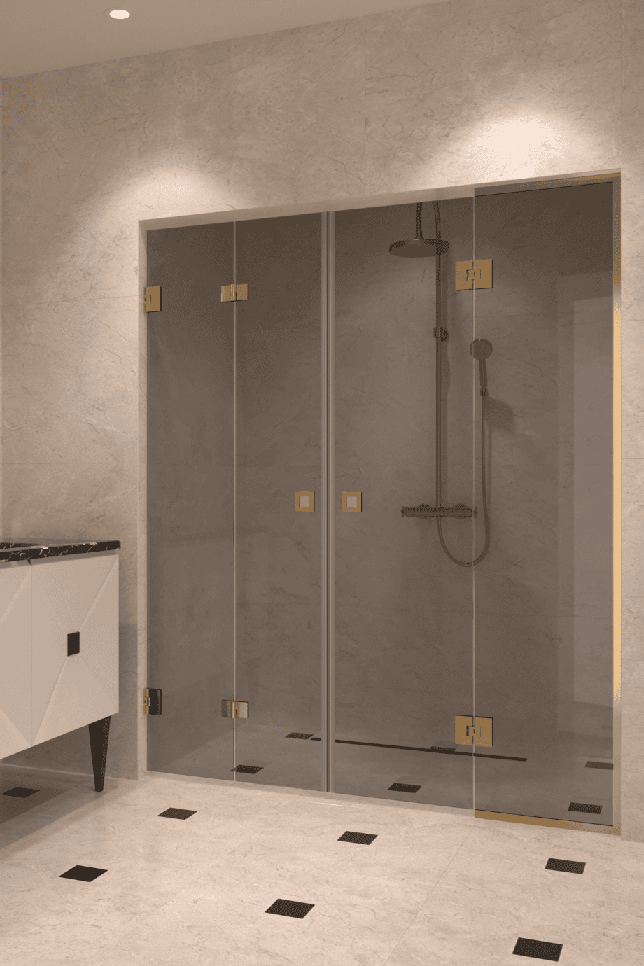 Dušisein nišši Hietakari Vetro 553, messingfurnituur, hall toonklaas Dušisein nišši Hietakari Vetro 553, messingfurnituur, hall toonklaas
