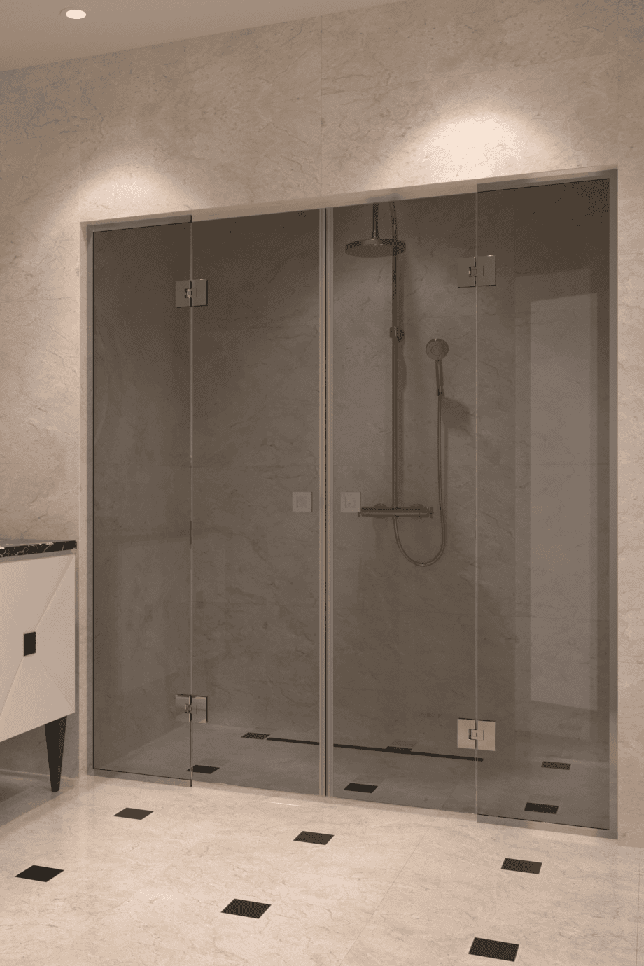 Dušisein nišši Hietakari Vetro 554, kroomitud furnituur, hall toonklaas Dušisein nišši Hietakari Vetro 554, kroomitud furnituur, hall toonklaas