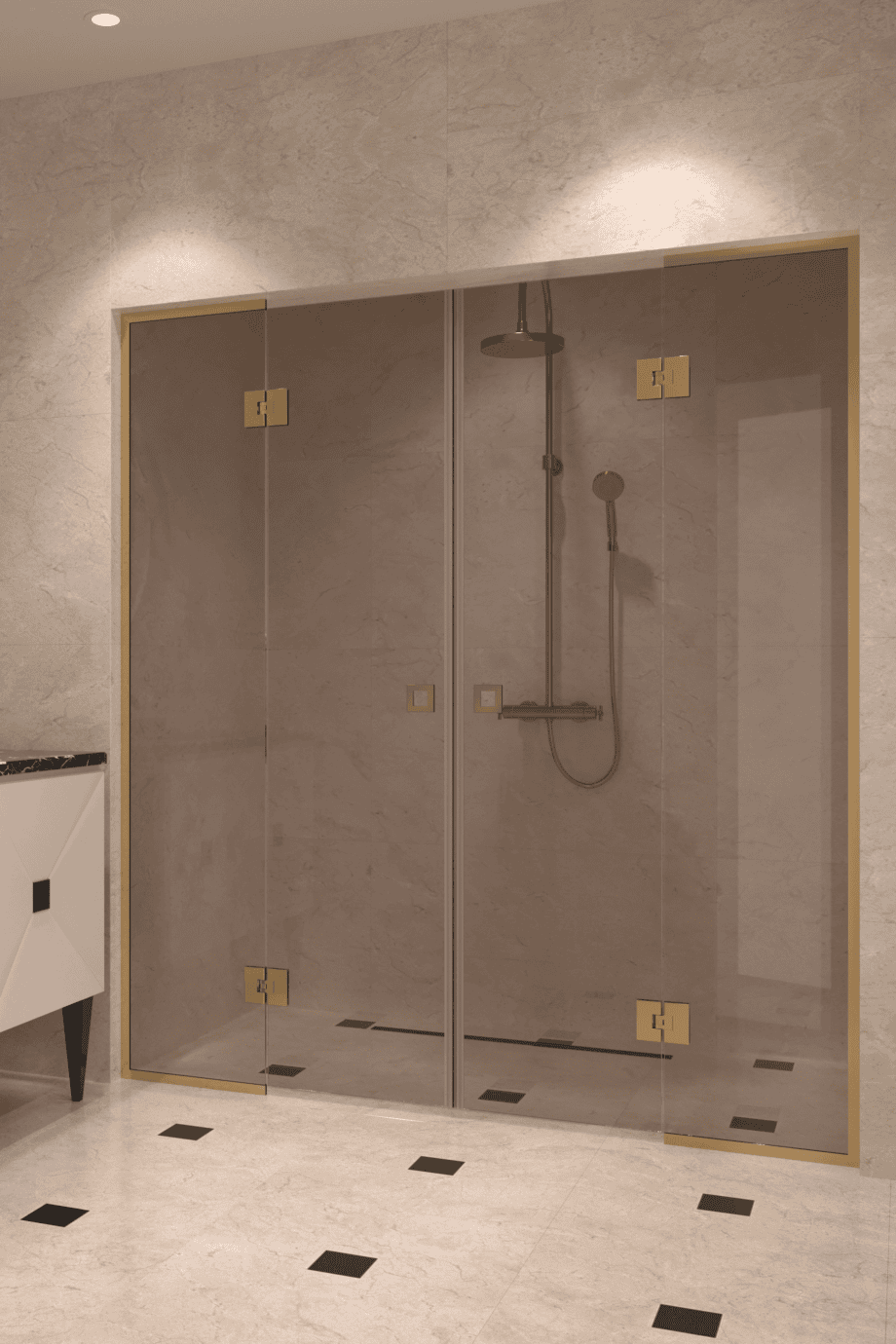 Dušisein nišši Hietakari Vetro 554, messingfurnituur, pronkstoonklaas Dušisein nišši Hietakari Vetro 554, messingfurnituur, pronkstoonklaas