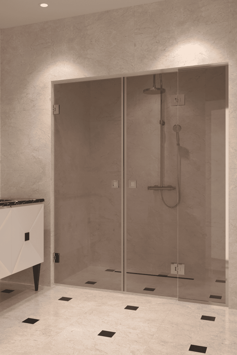Dušisein nišši Hietakari Vetro 555, kroomitud furnituur, pronkstoonklaas