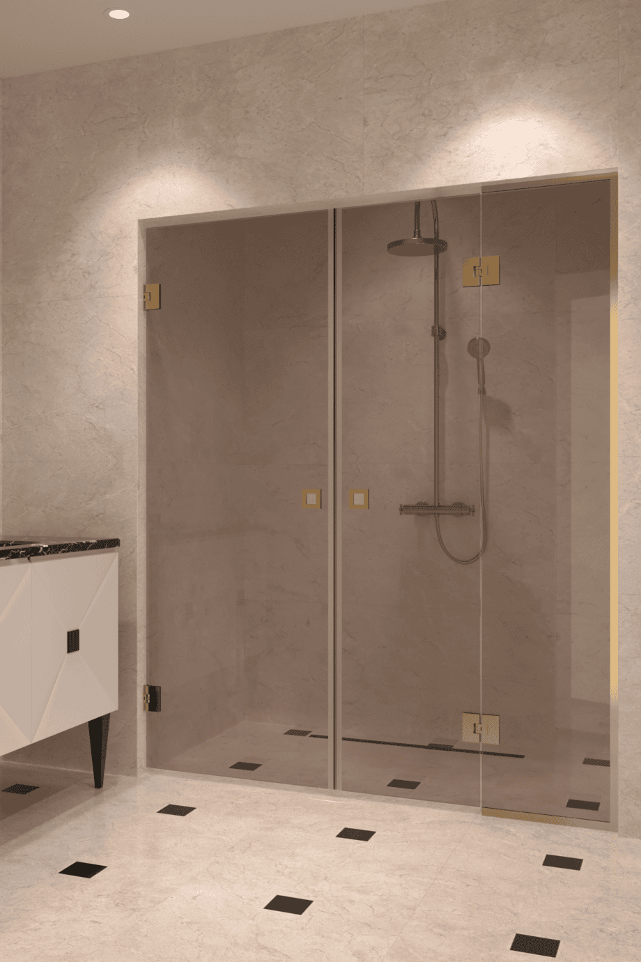 Dušisein nišši Hietakari Vetro 555, messingfurnituur, pronkstoonklaas
