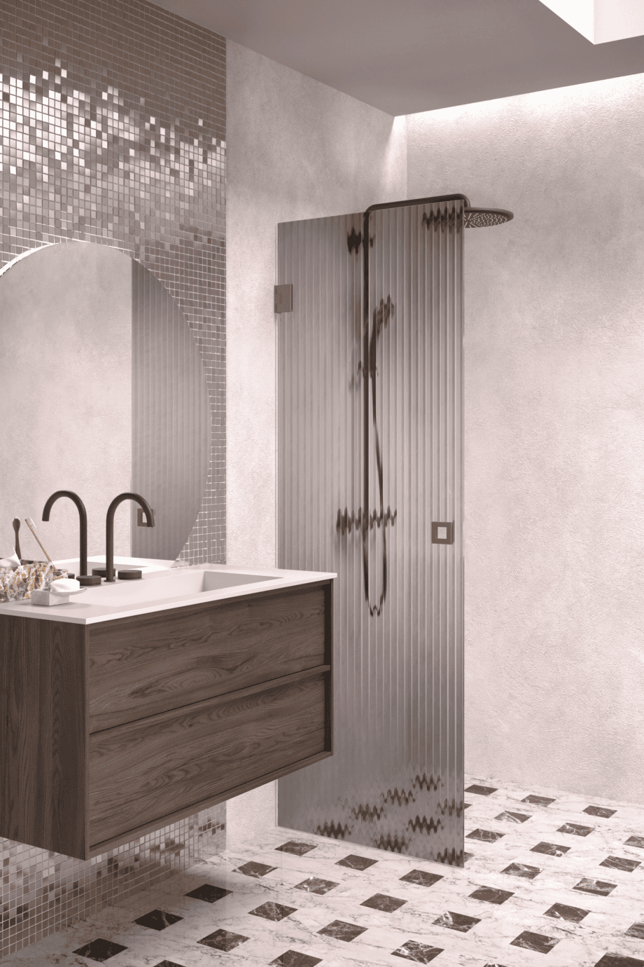 Pöörduv dušiuks Hietakari Vetro 512, Mocha furnituur, hall Reeded soonikklaas Pöörduv dušiuks Hietakari Vetro 512, Mocha furnituur, hall Reeded soonikklaas