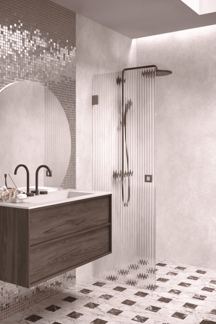Pöörduv dušiuks Hietakari Vetro 512, Mocha furnituur, Reeded soonikklaas Pöörduv dušiuks Hietakari Vetro 512, Mocha furnituur, Reeded soonikklaas