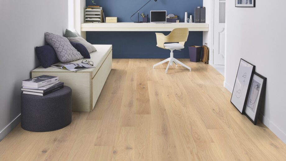 Parkett Tarkett, Grace, Tamm White Canvas (valge) Plank, 1-lip, 2 külge mikrofaas, harjatud, Proteco ExtraMatt matt lakk – vaade 5