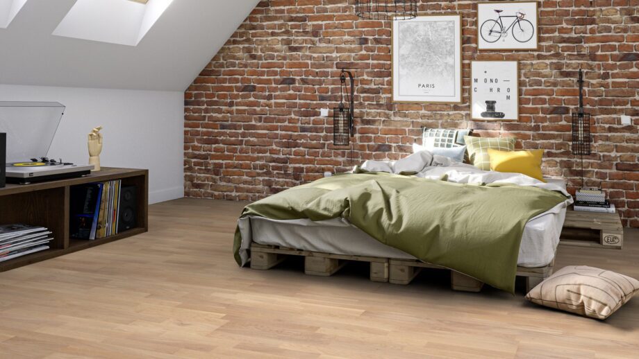 Parkett Tarkett, Grace, Tamm White Canvas (valge) TreS, 3-lip, harjatud, Proteco ExtraMatt matt lakk – vaade 3 Parkett Tarkett, Grace, Tamm White Canvas (valge) TreS, 3-lip, harjatud, Proteco ExtraMatt matt lakk – vaade 3