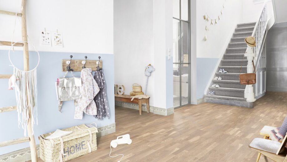 Parkett Tarkett, Shade, Tamm Cream White (valge) TreS, 3-lip, peits ja Proteco Natura matt lakk – vaade 4 Parkett Tarkett, Shade, Tamm Cream White (valge) TreS, 3-lip, peits ja Proteco Natura matt lakk – vaade 4