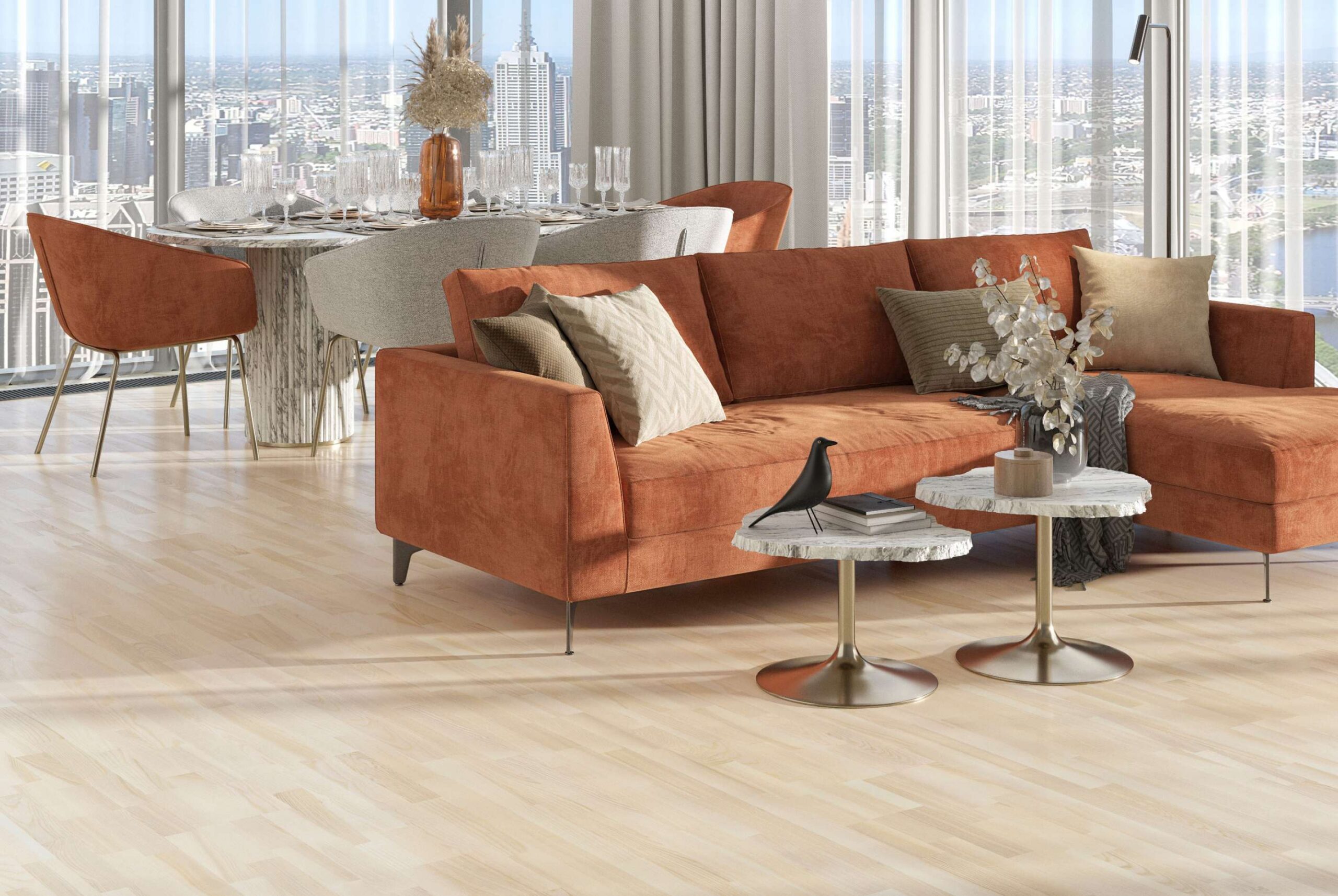 Saare parkett 3-lip Esta Elegant valge matt lakk – interjööris