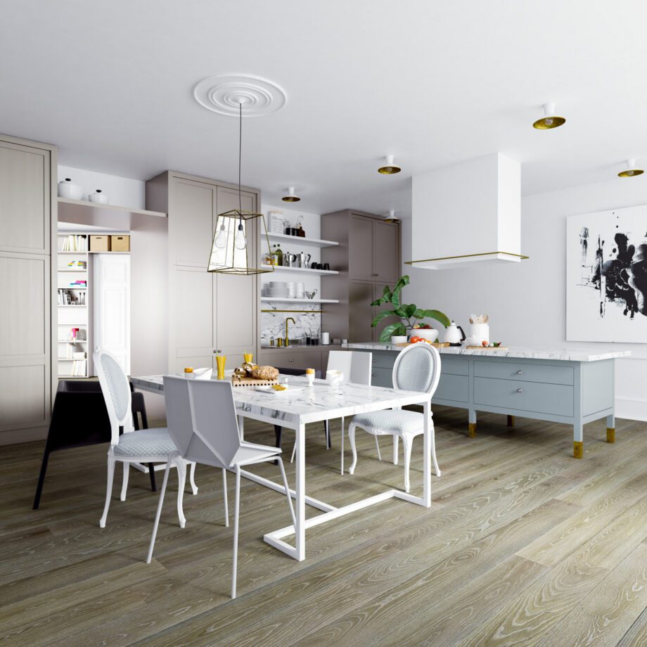 Tammeparkett Esta Vivid Olive Grey Ivory Pores ekstra matt lakk – lähivaade Tammeparkett Esta Vivid Olive Grey Ivory Pores ekstra matt lakk – lähivaade