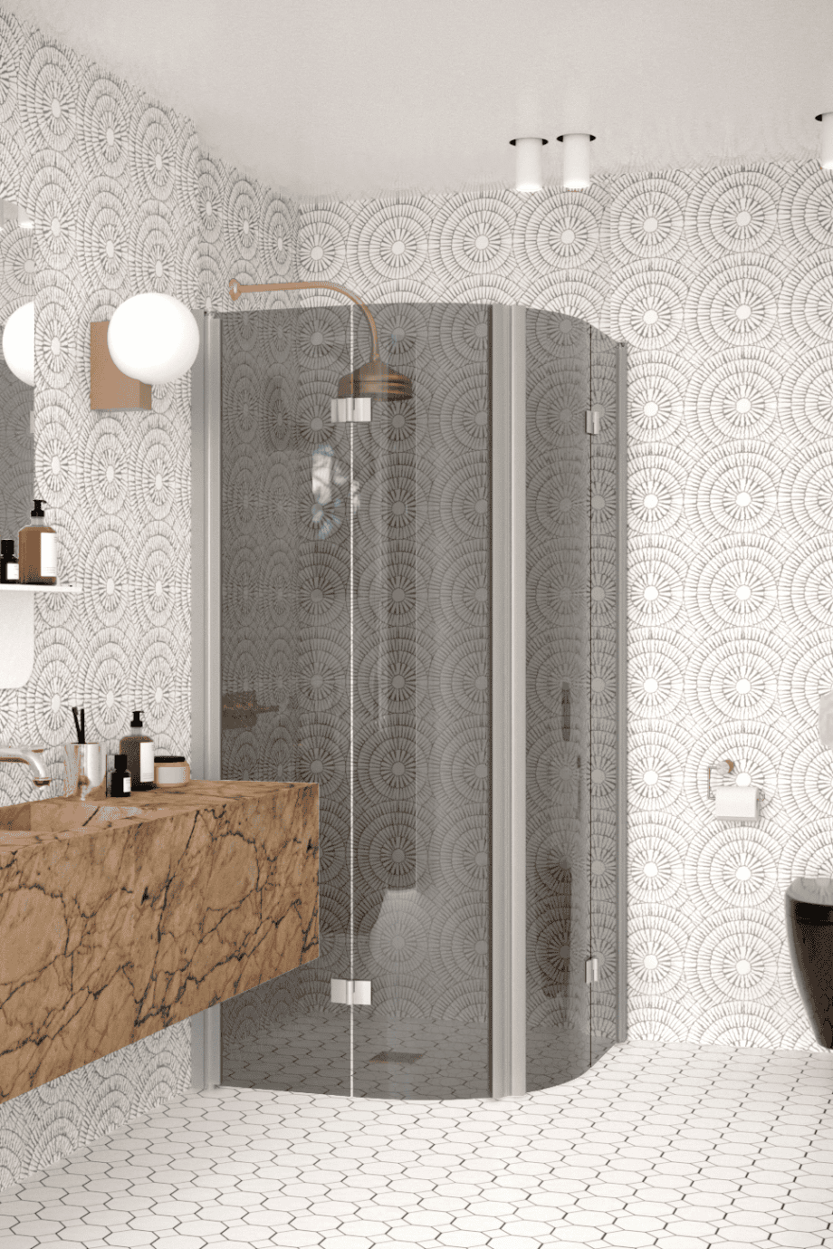 Ümar dušinurk Hietakari Infinia 273, alumiiniumraam, hall toonklaas