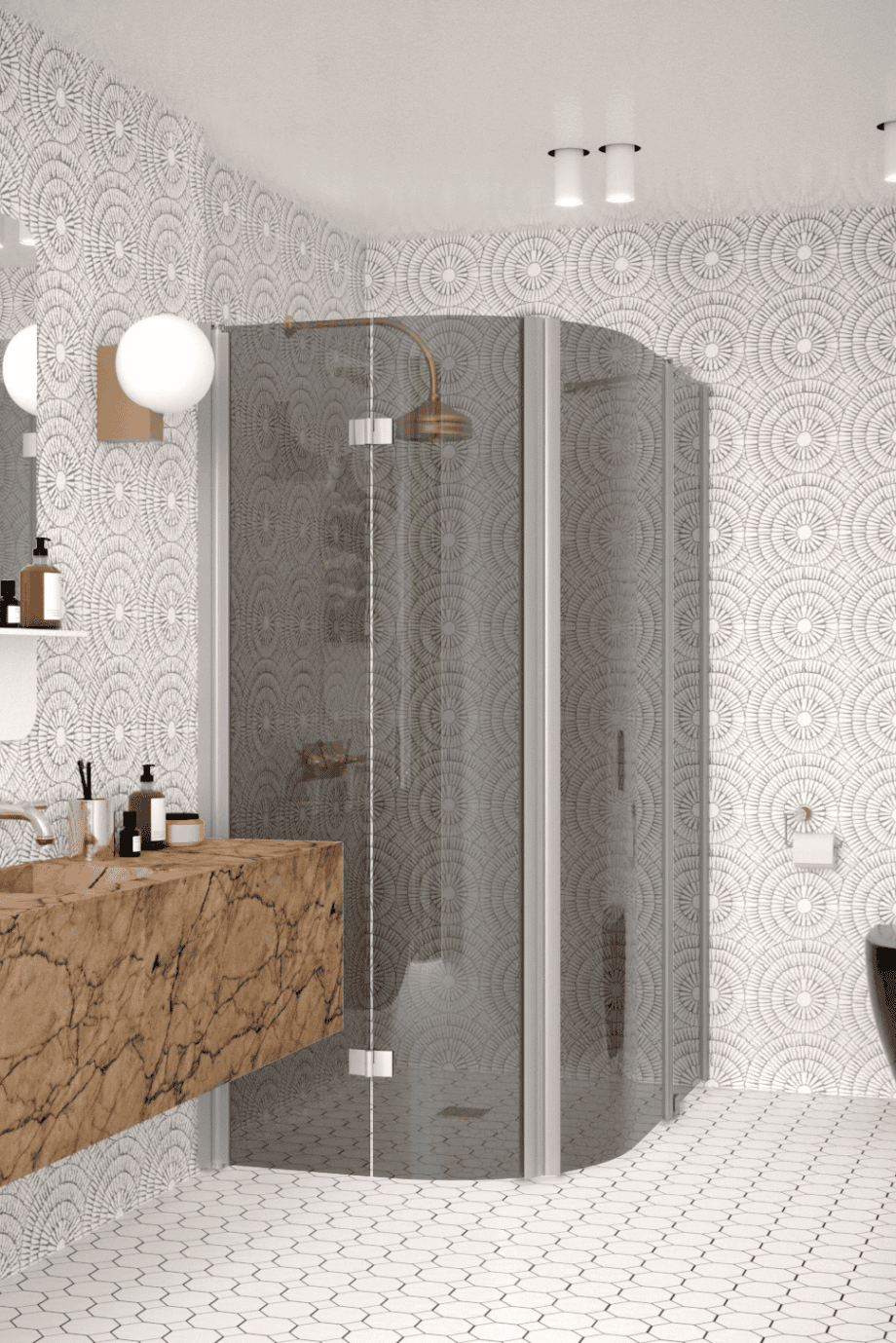 Ümar dušinurk Hietakari Infinia 274, alumiiniumraam, hall toonklaas