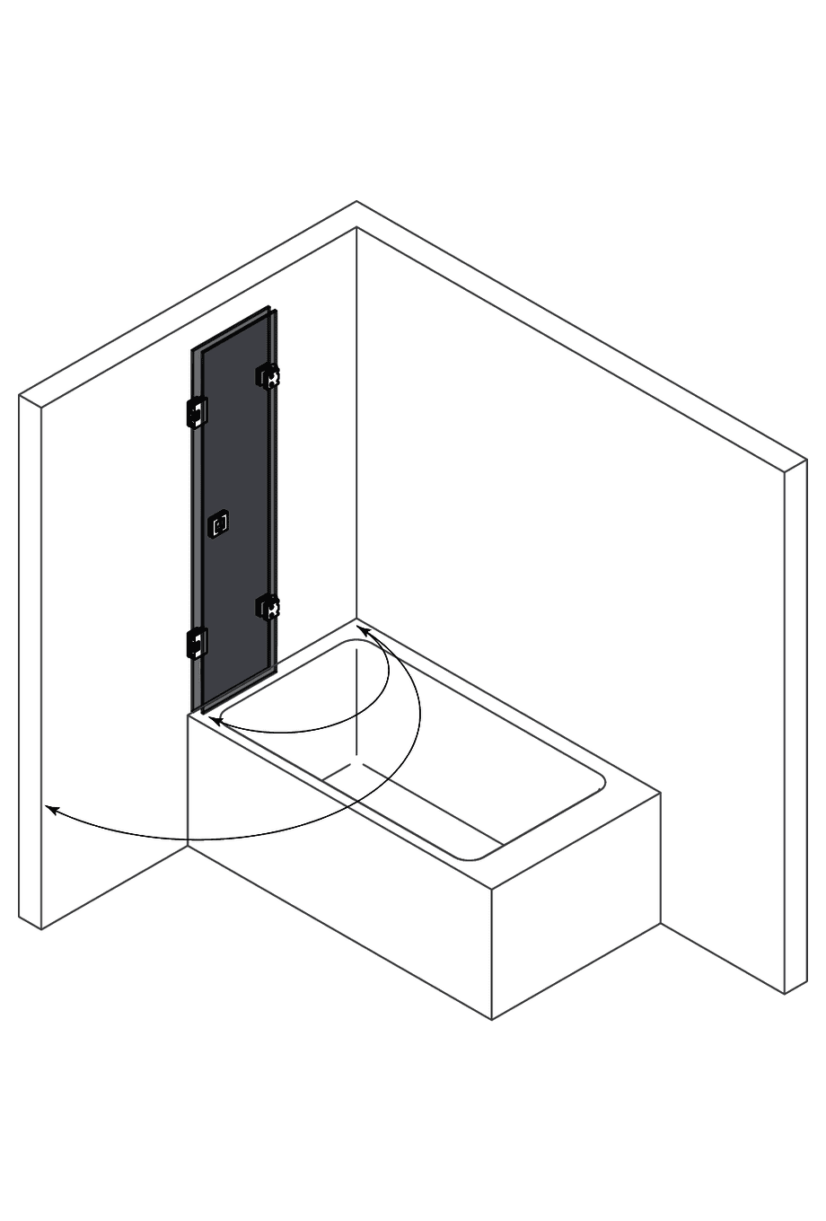 Volditav vannisein Hietakari Vetro VB3 – 3D-joonis