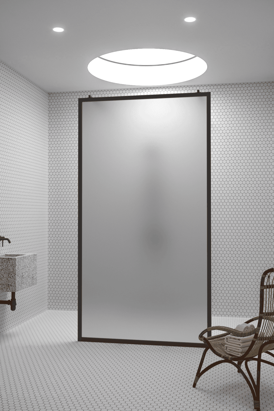 Walk-in dušisein Hietakari Bläk 712 New York, must raam, satiin mattklaas Walk-in dušisein Hietakari Bläk 712 New York, must raam, satiin mattklaas