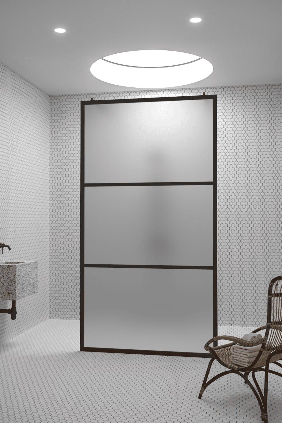 Walk-in dušisein Hietakari Bläk 713 Tokyo, valge raam, satiin mattklaas
