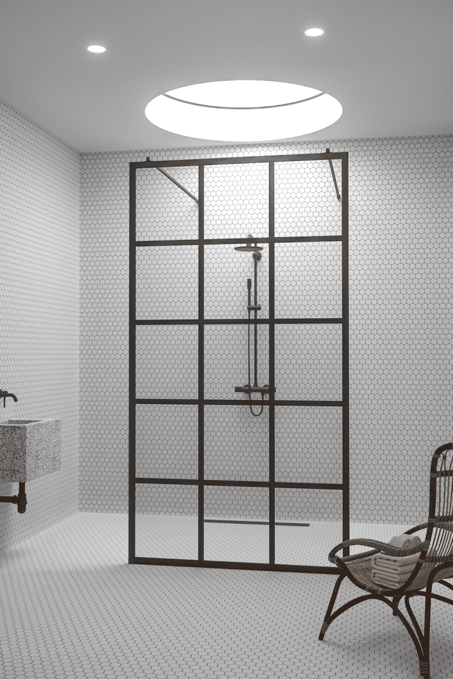 Walk-in dušisein Hietakari Bläk 714 Paris, must raam, Reeded soonikklaas