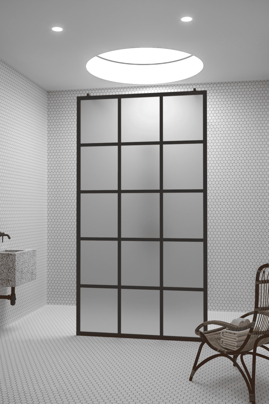 Walk-in dušisein Hietakari Bläk 714 Paris, must raam, satiin mattklaas
