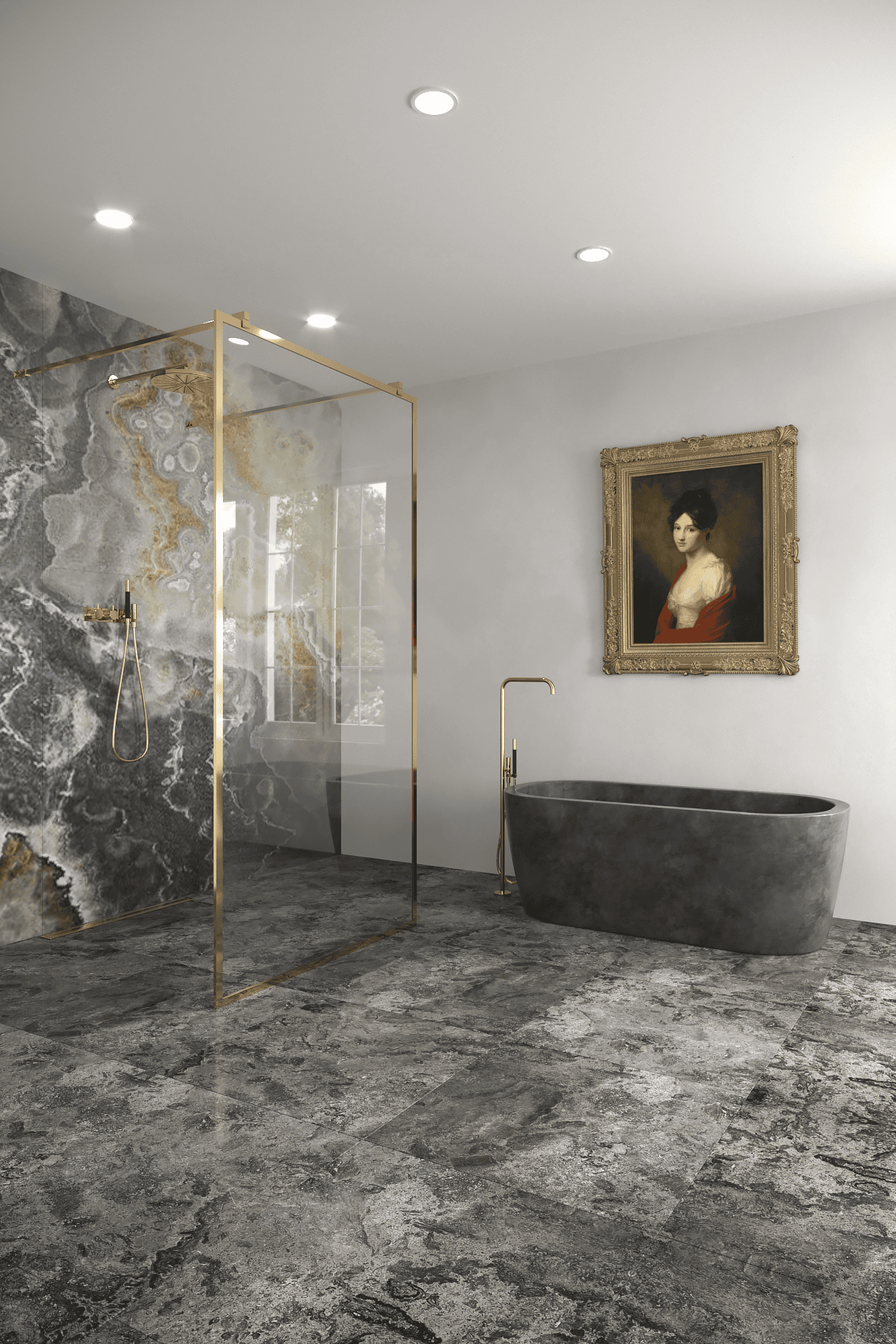 Walk-in dušisein Hietakari Vetro 557, messingfurnituur, läbipaistev klaas