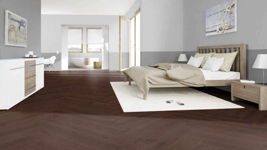 Parkett Tamm, ter Hürne, Oak red brown, kalasaba parkett, harjatud, faasitud, eriti matt lakk – vaade 4
